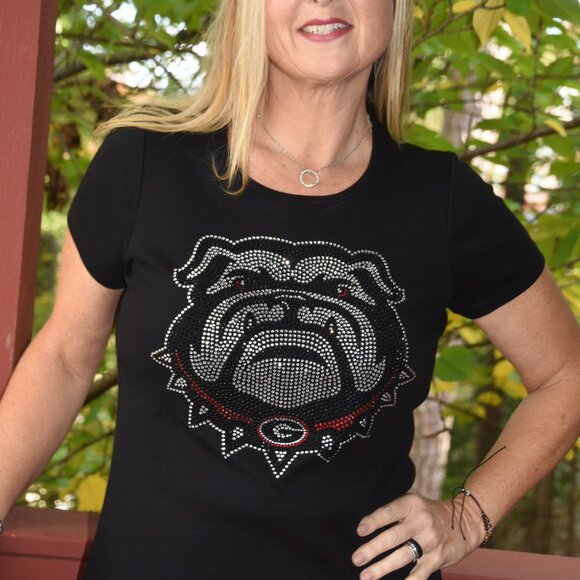 Georgia Bulldogs RN black short sleeve rhinestone bling XS, S, M, L,XL,XXL,1… - Picture 6 of 7